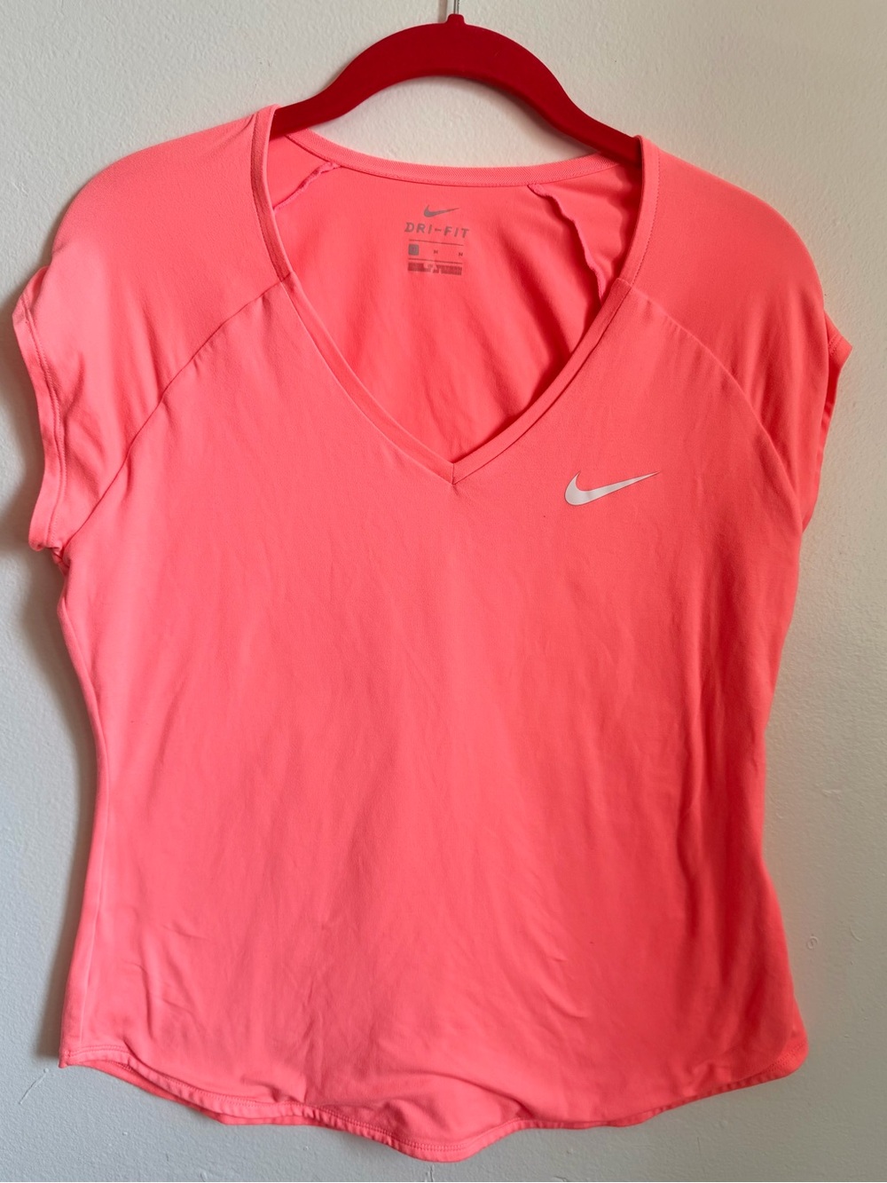 Nike Coral Pink V-Neck Dri-FIT Short Sleeve Top